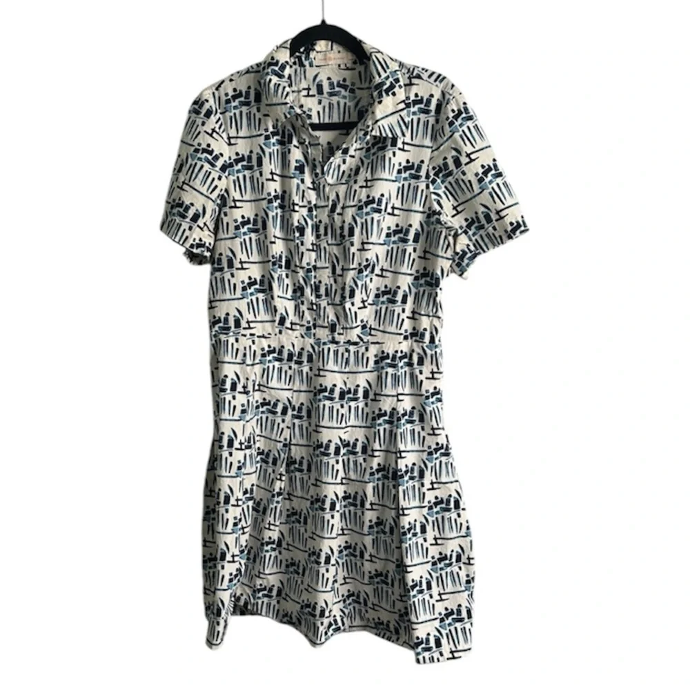 Tory Burch geomagnetic Blue and White Patterned pleated Dress size 14